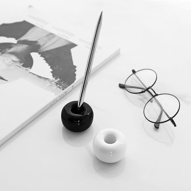 HalfofLife Mini Ceramics Toothbrush Holder Stand for Bathroom Vanity Countertop, Handmade Couple Toothbrush Head Holder, Shaver Holder and Office Pen Holder, Black&White, Pack of 2 - Image 5